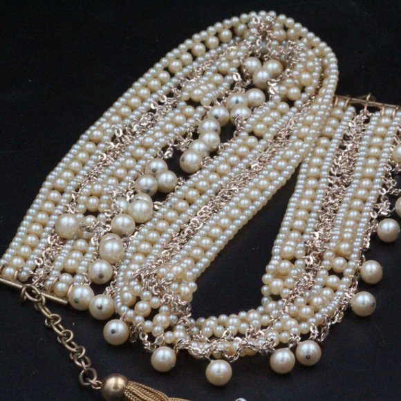 SPECTACULAR FAUX PEARL HIGH END RUNWAY DANGLE HIP WAIST BELT - Picture 2 of 7